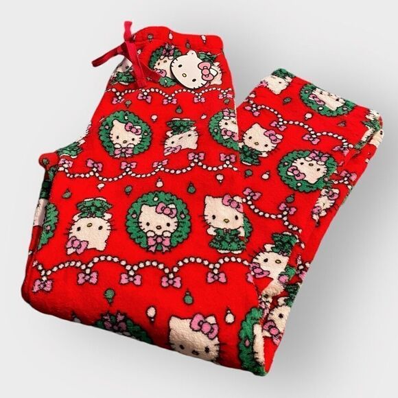 Hello Kitty “Christmas Wreath” Fuzzy Soft Touch Pajama Pants Womens size XL New - Picture 9 of 12
